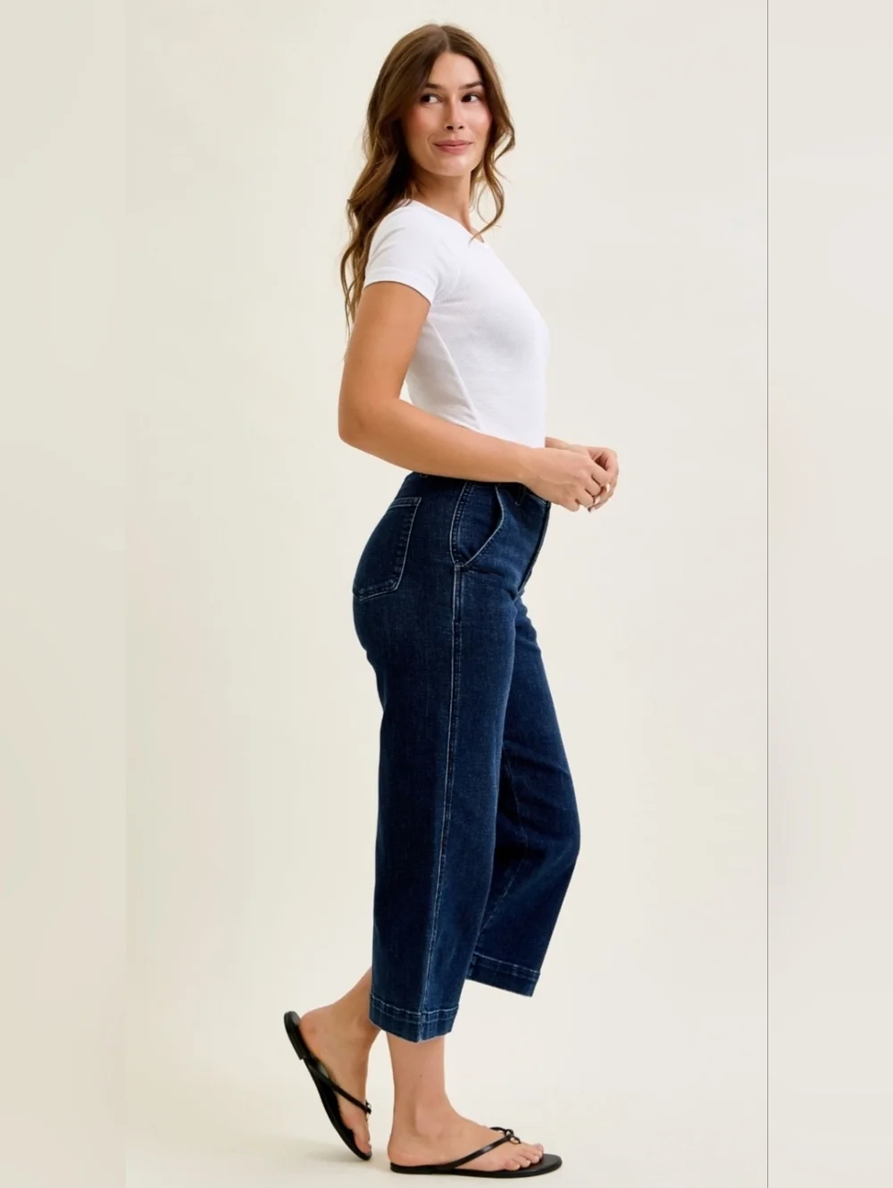 Judy Blue HR Dark Wash Wide Leg Ankle Trouser Jeans Slant Pocket Various NEW